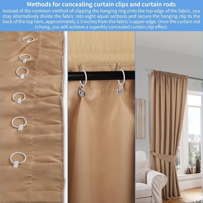 Curtain Rings with Clips, 42 Pack Metal Drapery Rings with Clips Hooks Hangers - Image 7