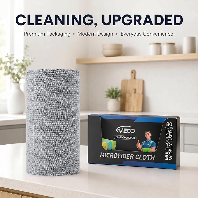 Veco Microfiber Cleaning Cloth Roll 80 PCS Gray - Image 4