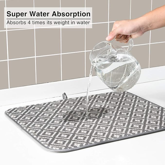 SUBEKYU Dish Drying Mat for Kitchen 2 Pack, Ultra Absorbent Microfiber Dishes - Image 6