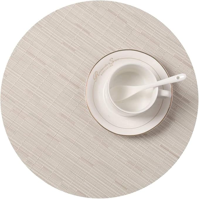 SHACOS Small Round Table Placemats Set of 5 Wedge Shaped Place Mat with Centerpiece Round Mat Heat Resistant Table Mats Washable (5, Beige)