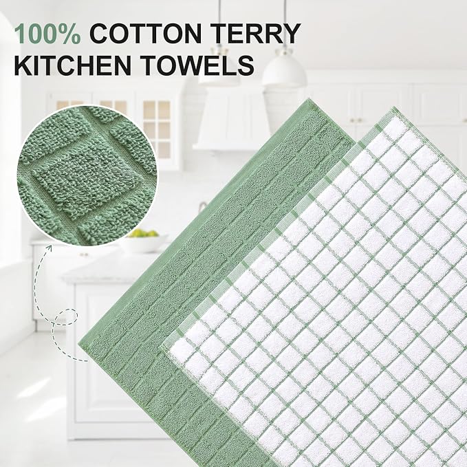 Homaxy Large Premium Cotton Kitchen Towels 16"x 28", 12 Pack, Grass Green - Image 2