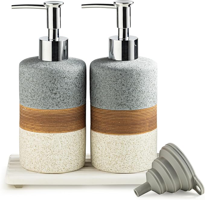Ceramic Soap Dispenser Set of 2, Hand and Dish Soap Dispenser Set | Shower by Cormomu