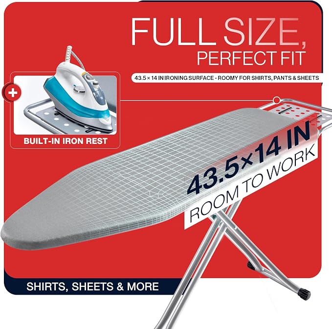 BKTD Full Size Ironing Board, Sturdy Frame, Heat Resistant Cover, Iron Rest - Image 2