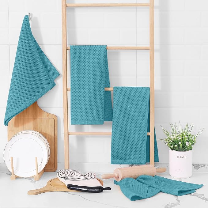 Homaxy 100% Cotton Waffle Weave Kitchen Dish Towels 6-Pack, Lake Blue | 13 x 28 - Image 6