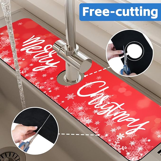 Merry Christmas Snowflake Kitchen Sink Splash Guard Mat Absorbent Fast Drying - Image 7