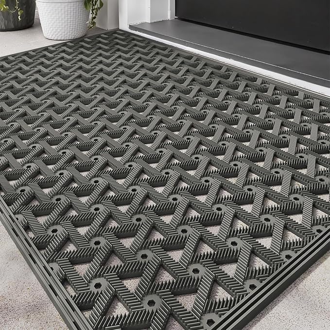 LUMI Outdoor Doormat 19x30, Front Door Mat Outside Entrance, Heavy Duty Rubber Welcome Exterior Door Mat Non Slip Waterproof, Outdoor Rubber Mats with Drainage Holes, Easy Clean Entryway Mats, Grey