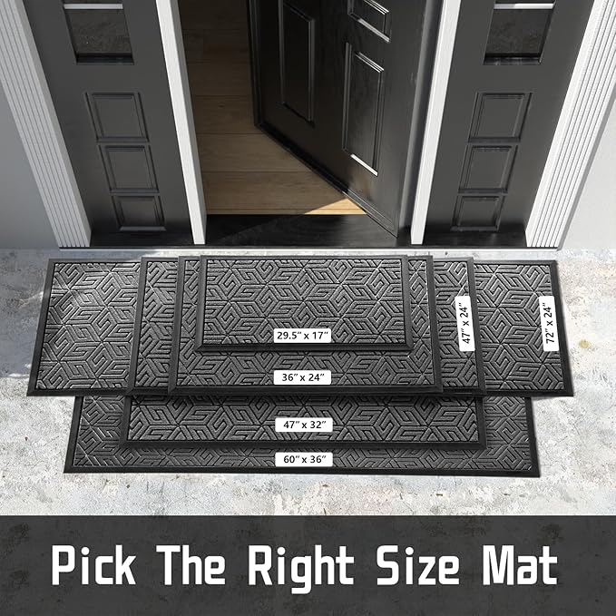 Yimobra Large Door Mat 47x24, All-Weather Waterproof Outdoor Mats for Front Door, Non Slip Rubber Doormat for Patio Proch Outside Entryway Indoor, Gray