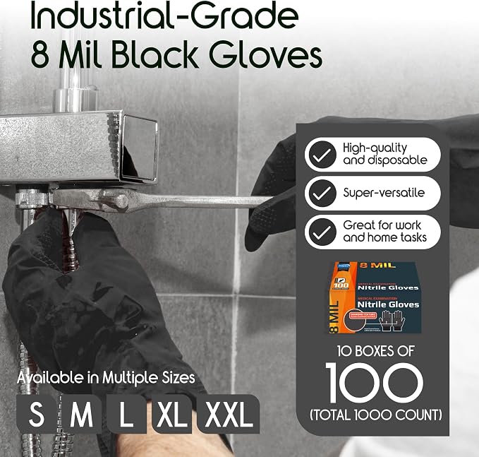 Inspire 6 or 8 Mil HEAVY DUTY Stretch Nitrile Black Gloves Disposable Latex Free - Image 5