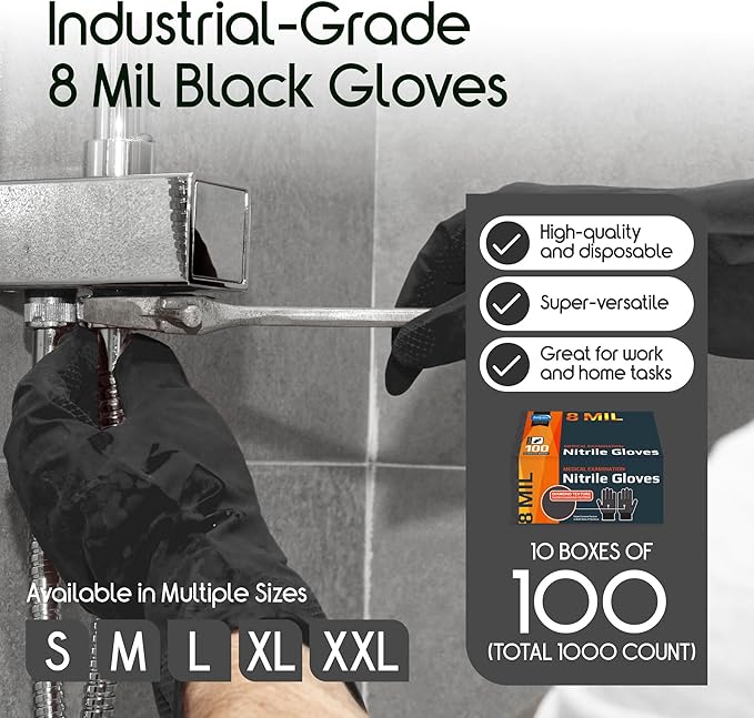 Inspire 6 or 8 Mil HEAVY DUTY Stretch Nitrile Black Gloves Disposable Latex Free - Image 5