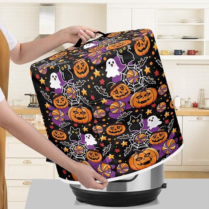 3 Quart Pressure Cooker Dust Cover with Top Handle and Storage Pocket Kitchen Appliance Decoration Halloween Theme Pumpkins Print Air Fryer Rice Cooker Dust Covers