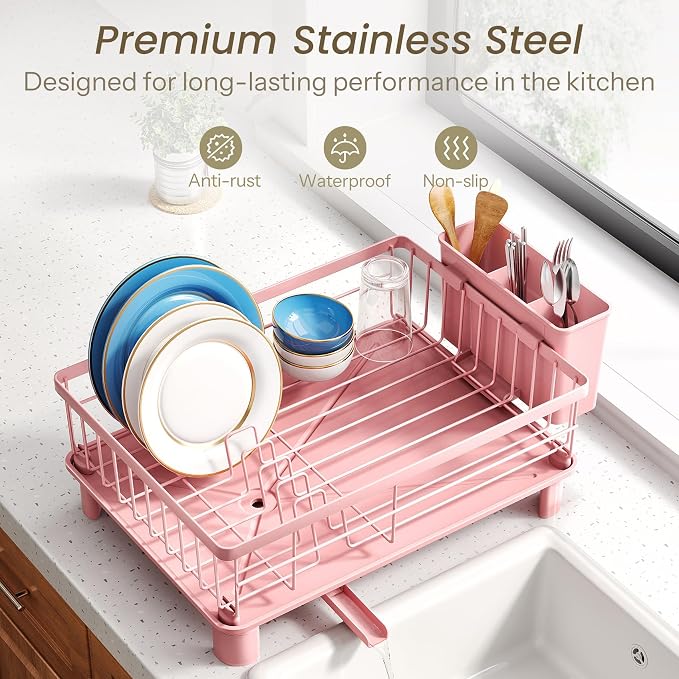 SNTD Dish Drying Rack for Small Kitchen Counter, Rotating Spout & Angled - Image 5