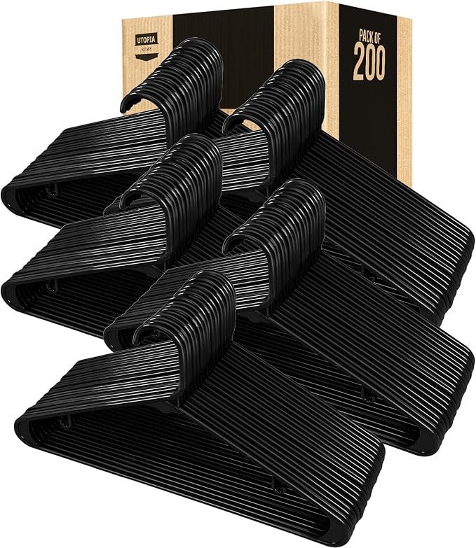 Utopia Home Plastic Hangers 200 Pack – Built-in Strap Hooks Black | Space - Image 7