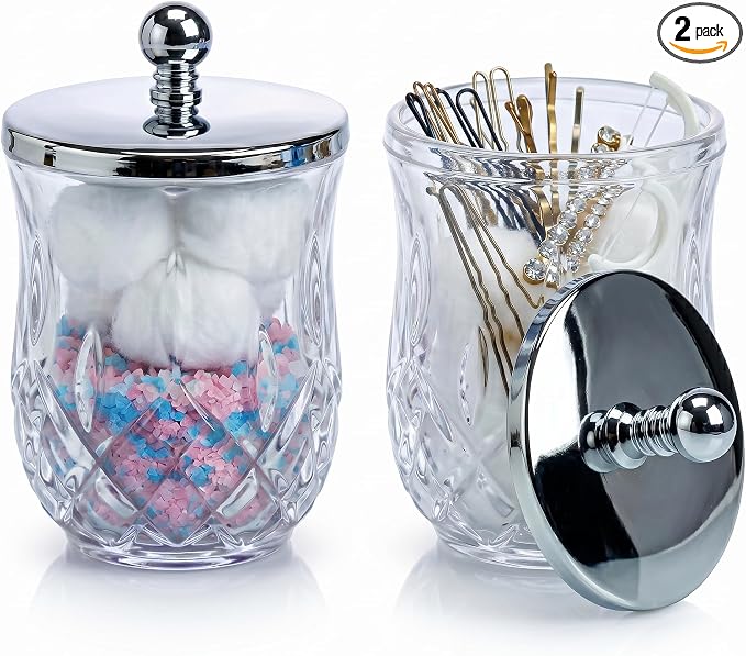 2 Pack 10Oz Clear Q-Tip Holder, Round Thick Glass by ZIVQEXMURL