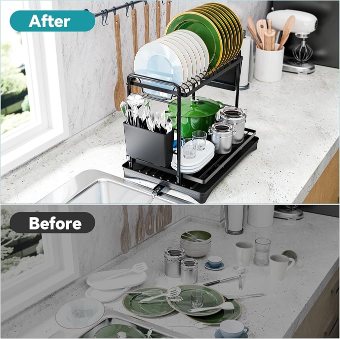 Simple Trending Dish Rack, Dish Drying Rack 2 Tier, Stainless Steel Dish - Image 5