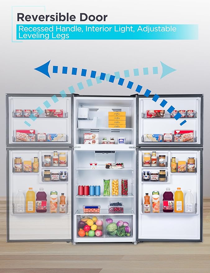 BLACK+DECKER 20.1 Cu. Ft. Top Mount Refrigerator with Ice Maker, 2-Door Refrigerator with Top Freezer, Freezer with Icemaker and Adjustable Temperature Control, ENERGY STAR, BR2010JIMS, Sliver