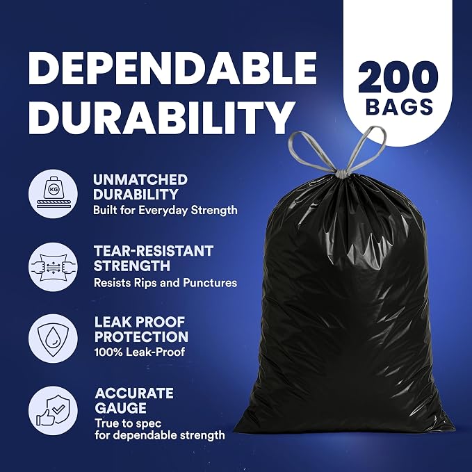 Plasticplace 13 gallon Extra Tall Drawstring Kitchen Trash Bags | Black 1.2 Mil - Image 4