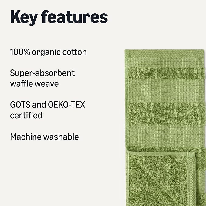 Amazon Basics Organic Cotton Waffle Kitchen Dish Cloths, Ultra Absorbent - Image 2