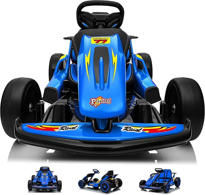 24V Electric Go Kart for Kids, Drift Kart with 400W Motors, EVA Tires, Max Speed 8.1 MPH, Music, Wireless, Electric Drifting Cart Outdoor Ride on Toy for Kids Ages 6+ (Blue)