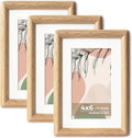 Axeman 4x6 Oak Frame Set of 3 - Rounded Corner 4 x 6 Picture Frame Matted to 3.5x5 - USA-Sourced Oak Wood 4x6 Photo Frame with Tempered Glass for Tabletop or Wall Mount Display