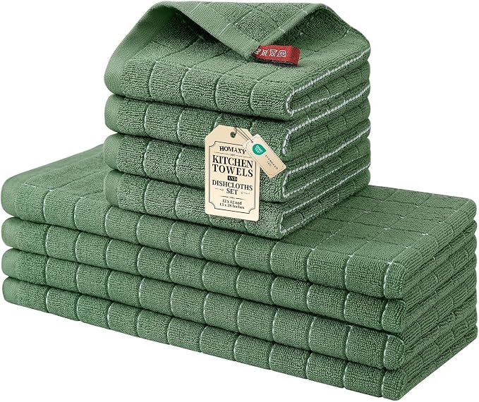 Homaxy Kitchen Towels and Dishcloths Set, Grass Green by Homaxy