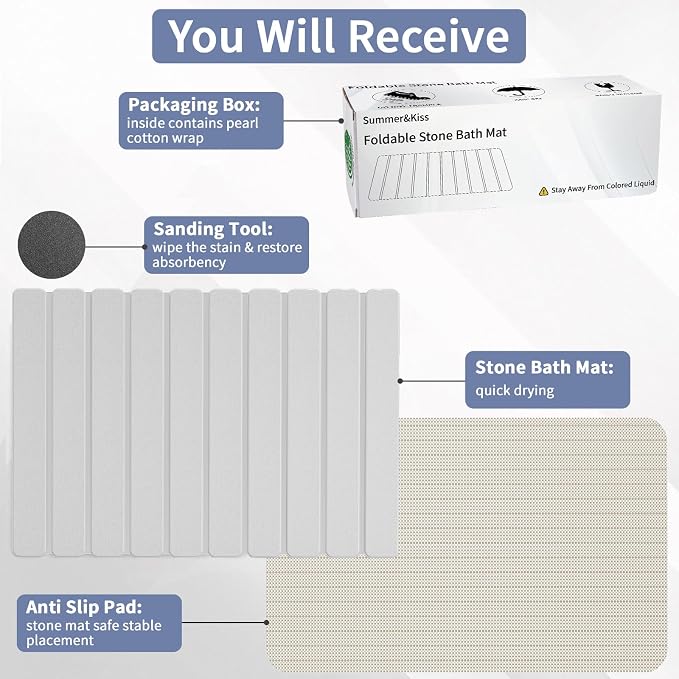 Foldable Stone Bath Mat, Diatomaceous Earth Stone Drying Mats - Image 4