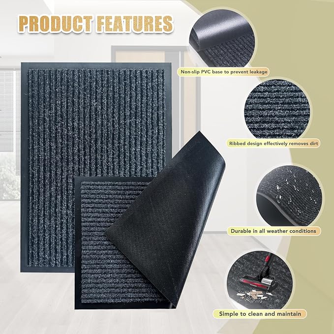 Front Door Mat,4'x5'Indoor Outdoor Door Mat,Heavy Duty Durable Welcome,Commercial Floor Mats Inside Outside Entrance, Waterproof All-Season, All-Weather Non Slip Backing Doormat for Entryway,Black