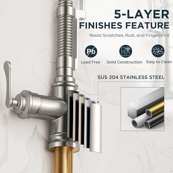 FORIOUS Kitchen Faucet with Pull Down Sprayer, Atique Style, Brushed Nickel | - Image 7