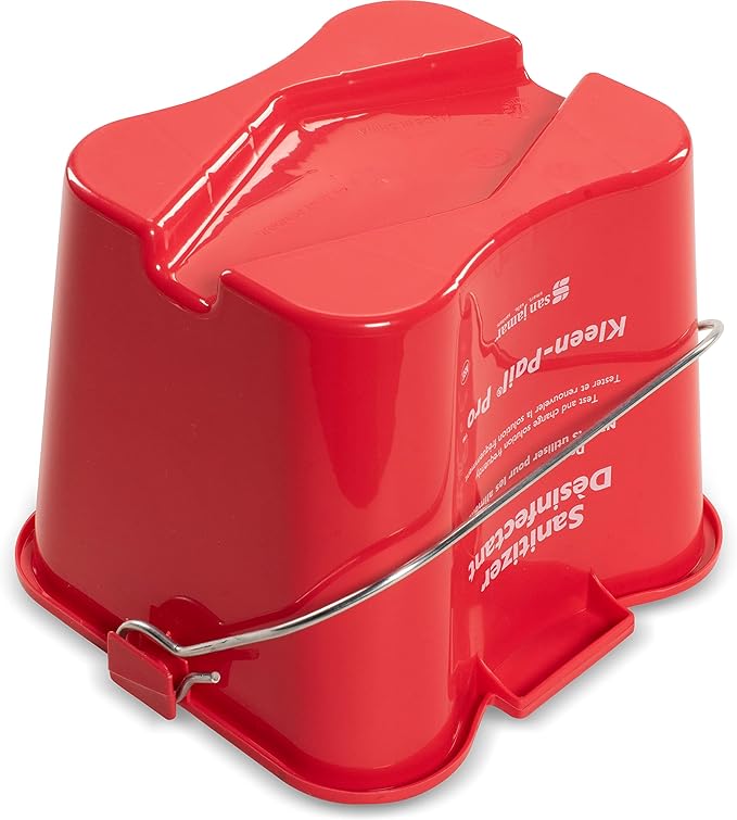 San Jamar Kleen-Pail Pro Sanitizer Pail Cleaning Bucket with Bail Handle for Cleaning, Kitchens, Restaurants, And Janitorial Use, Plastic, 3 Quarts, Red