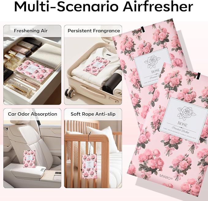 MYARO 20Pcs Rose Scented Sachets, Closet Deodorizer Car Air Freshener - Image 3
