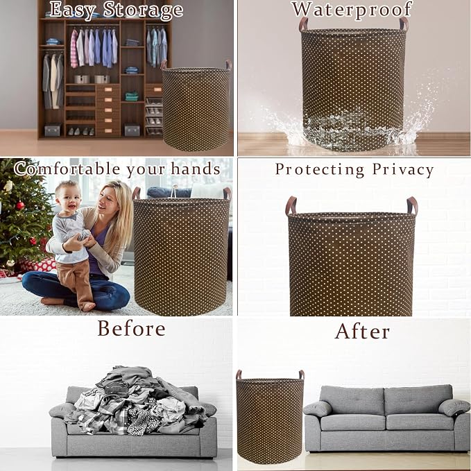 80L Waterproof Laundry Hamper in Family Leather Handle Laundry Basket in - Image 3