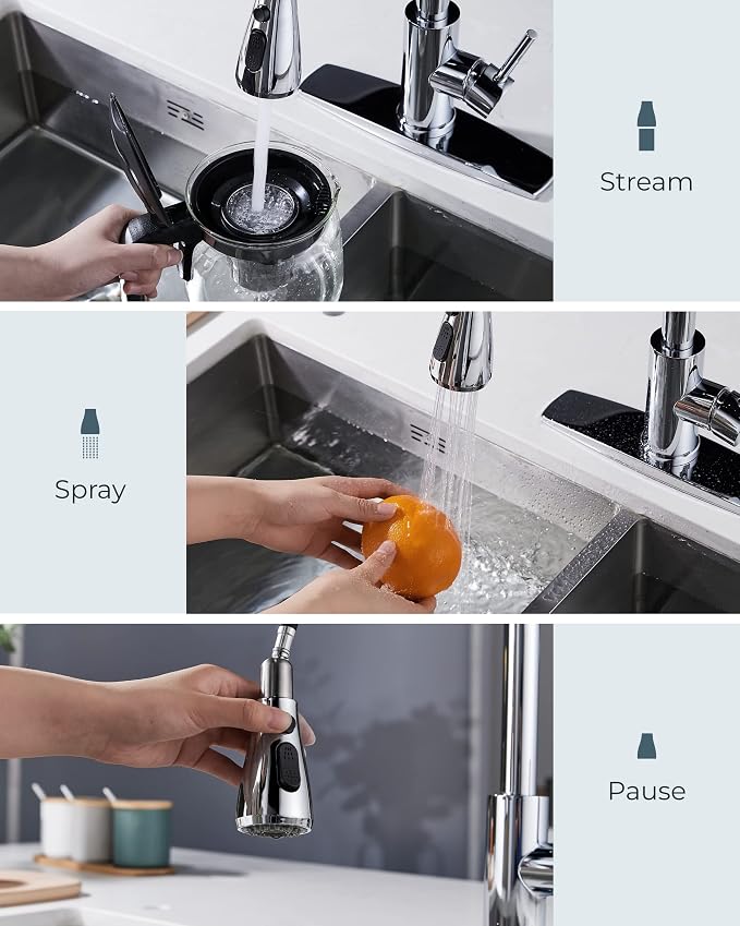FORIOUS Kitchen Faucet with Soap Dispenser, High Arc Single Handle, Chrome | - Image 3