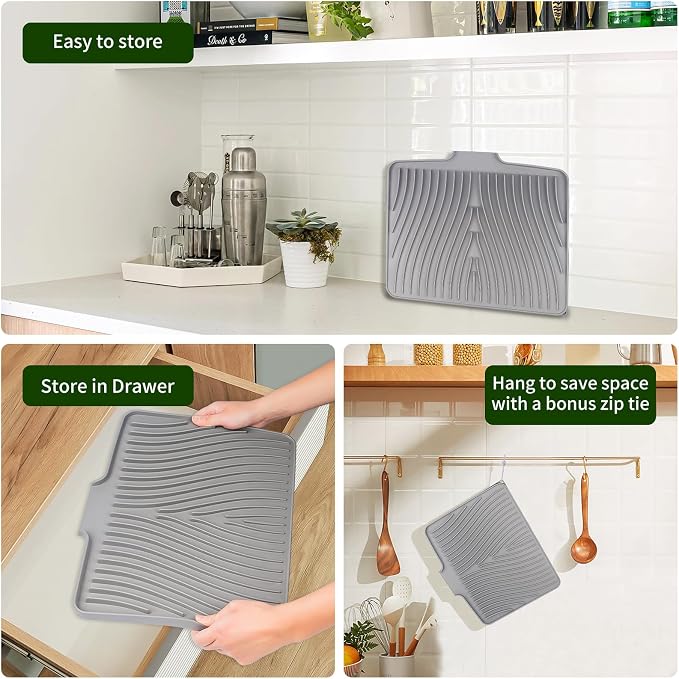Silicone Dish Drying Mat for Kitchen Counter, Hangable & Roll-Up for - Image 5