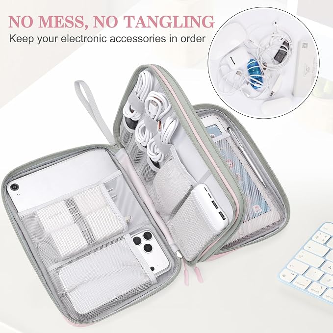 FYY Electronic Organizer, Travel Tech Pouch Bag, Extra Large, Light Pink | - Image 5