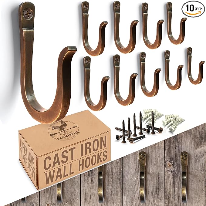 Antique Bronze Railroad Spike Cast Iron Hooks Handmade Blacksmith, Wall Mounted by MyFancyFarmhouse