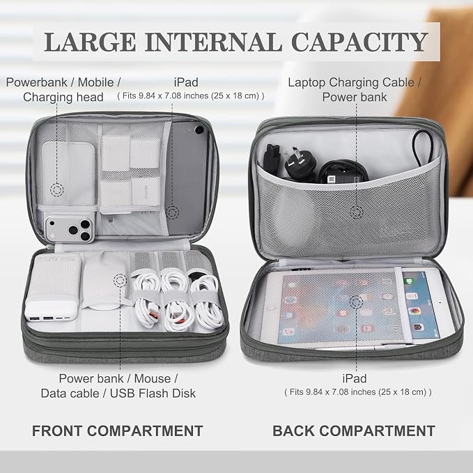 FYY Electronic Organizer, Travel Tech Pouch Bag, Extra Large, Dark Grey | Wrist - Image 3