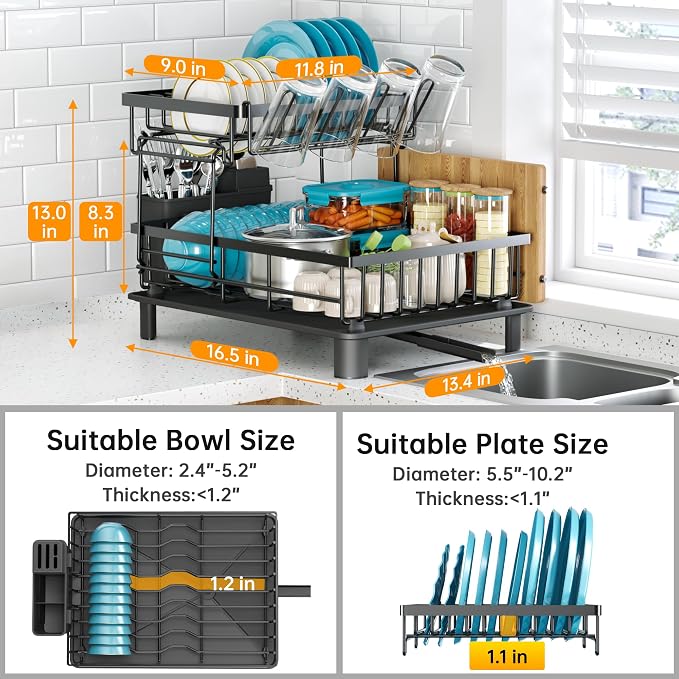 2 Tier Large Detachable Dish Drying Rack - Image 3