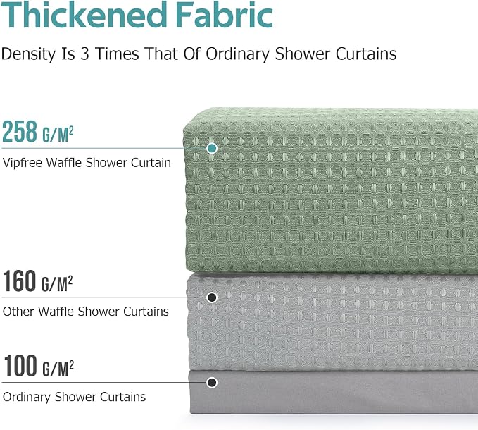 Vipfree 3 in 1 Shower Curtain Set, Waffle Shower Curtain and Liner Set - Image 4