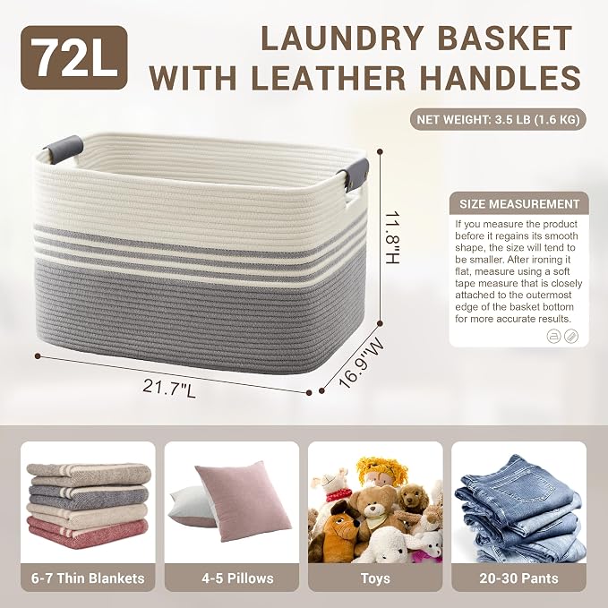 72L Large Woven Laundry Basket Hamper - Image 2