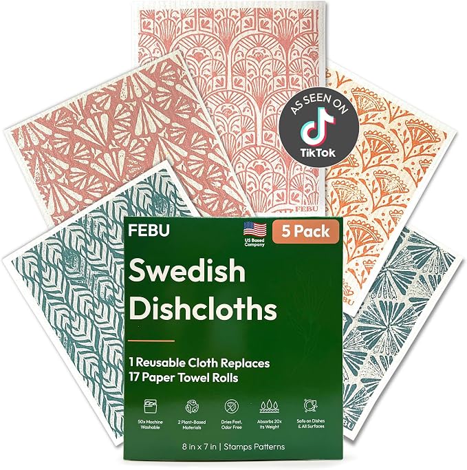 FEBU Swedish Dishcloths for Kitchen, 5 Pack by FEBU