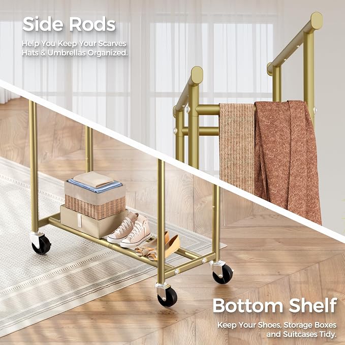 HYSEYY Clothes Rack, Double Rods Rolling Clothing Rack - Image 6