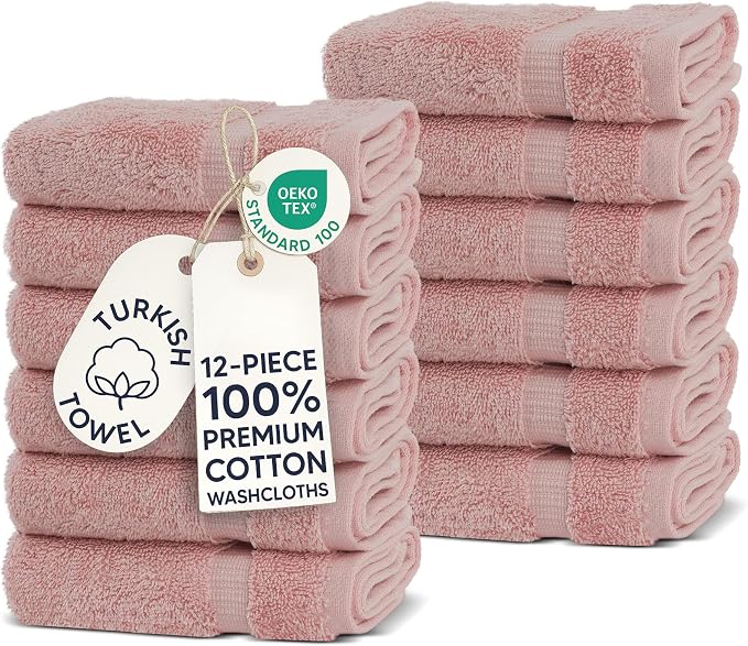 Chakir Turkish Linens 100% Cotton 12-Pack Washcloths 13x13, Oeko-Tex Certified by ChakirTurkishLinens