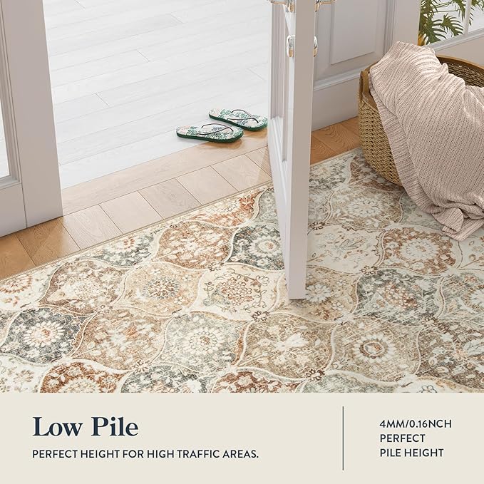 Lahome Moroccan Trellis Entryway Rug, 2x3 Kitchen Rugs Non Slip Washable, Non-Slip Indoor Door Mat Ultra-Thin, Small Throw Carpet for Bathroom Bedroom Entry, Khaki
