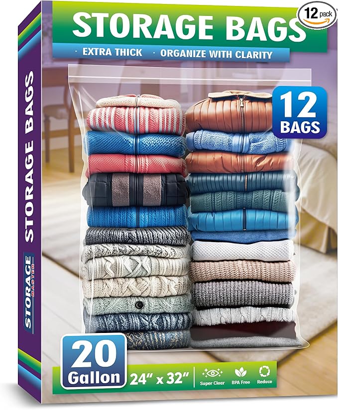 Extra Large 20 Gallon Zippered Plastic Bags by Storage+Master