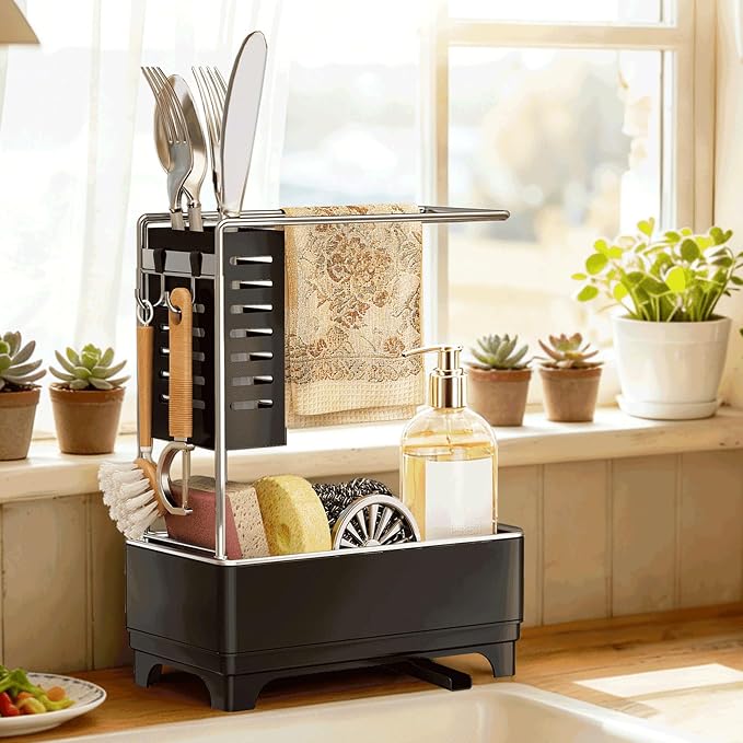 MOUKABAL 2-Tier Sponge Holder for Kitchen Sink, Sink Caddy Organizer Black by MOUKABALGREATHELPER