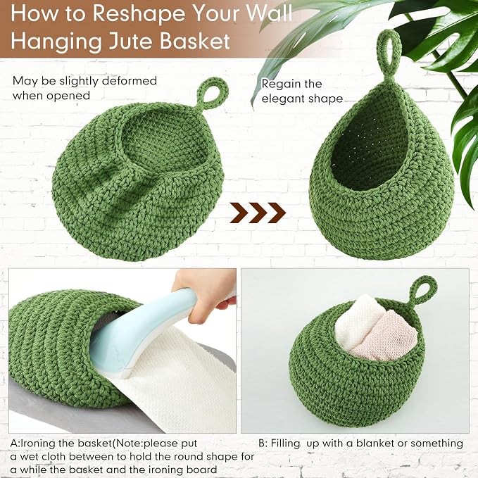 Honeydak 3 Hanging Baskets, Sage Green, Cotton Rope - Image 4