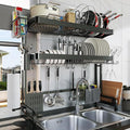 Over The Sink Dish Drying Rack,3 Tier Adjustable Length Full Stainless Steel Large Storage Kitchen Dish Rack,for Kitchen Counter Expandable Multifunctional Organizers,Silver (25.5'' to 37.6'')