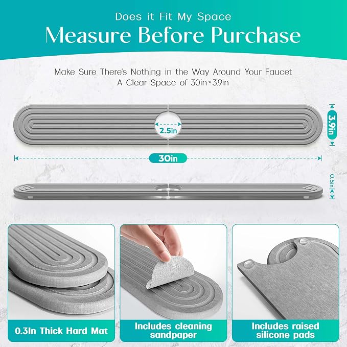 Stone Faucet Mat for Kitchen Sink – Diatomite Fast-Drying Stone Tray, Faucet - Image 4