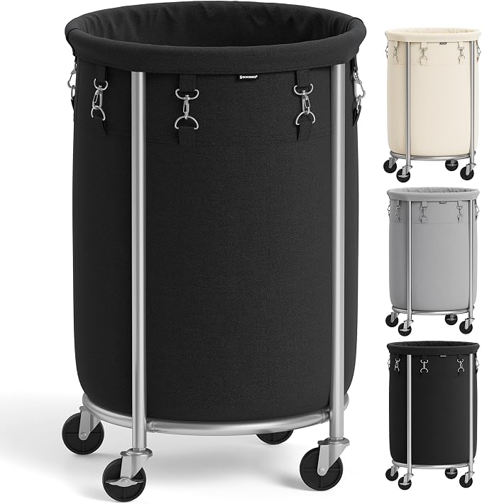 SONGMICS Laundry Basket with Wheels, 18.5 Gal., Steel Frame, Removable Bag by Unknown