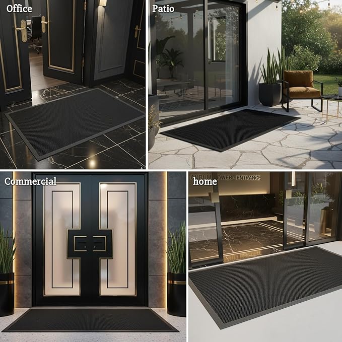3'x 5' Elestic Net Entry Mat Outside Entrance. High Traffic Guard Dirt Trapper Doormat with Rubber Backing, Upgraded Commercial Front Door Mat for Entryway(Jet Black)
