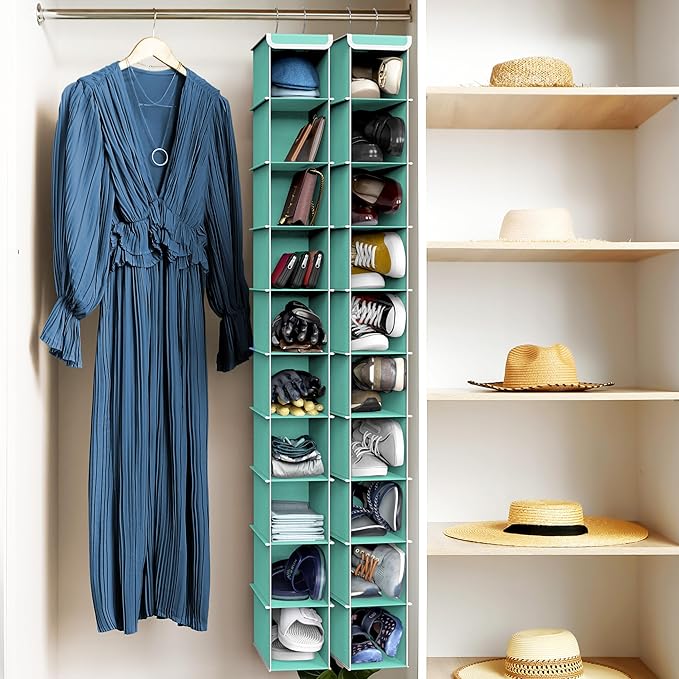Simple Houseware 10 Shelves Closet Hanging Shoe Organizer, Turquoise | Dual - Image 2